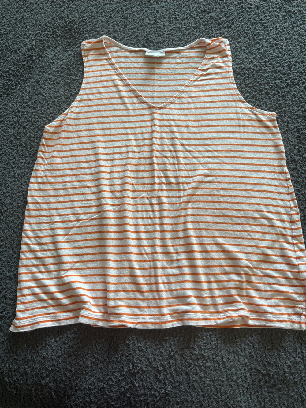J. Jill Orange and White Striped V-Neck Tank Top